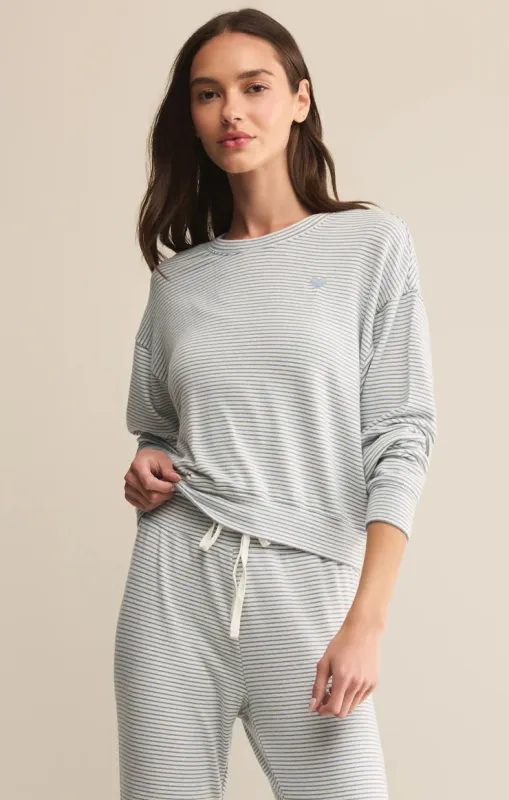 Z-Supply Bisou Stripe Long Sleeve - Light Denim sold by Sun Diego Boardshops