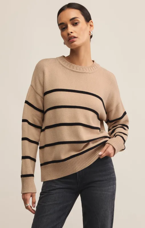 Z-Supply Boyfriend Striped Cotton Sweater - Biscuit made by Z Supply