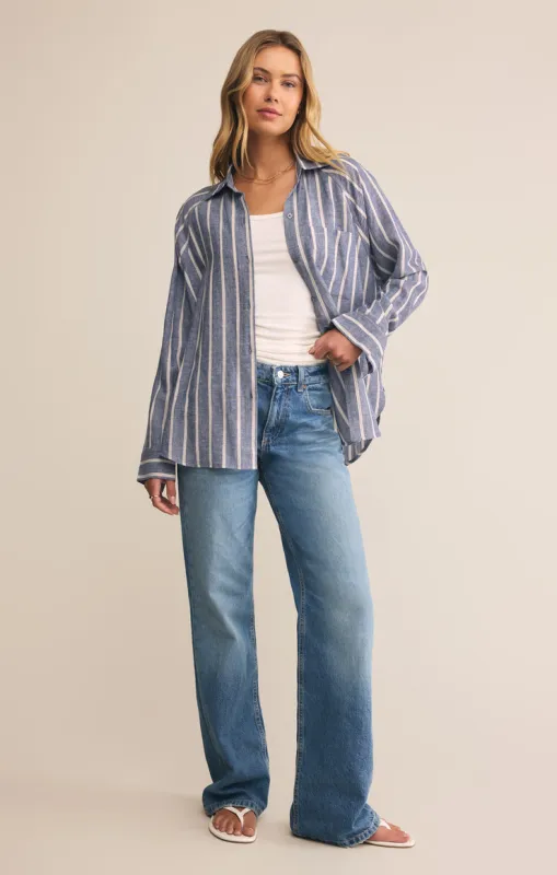 Z-Supply Perfect Linen Striped Top - True Navy sold by Sun Diego Boardshops