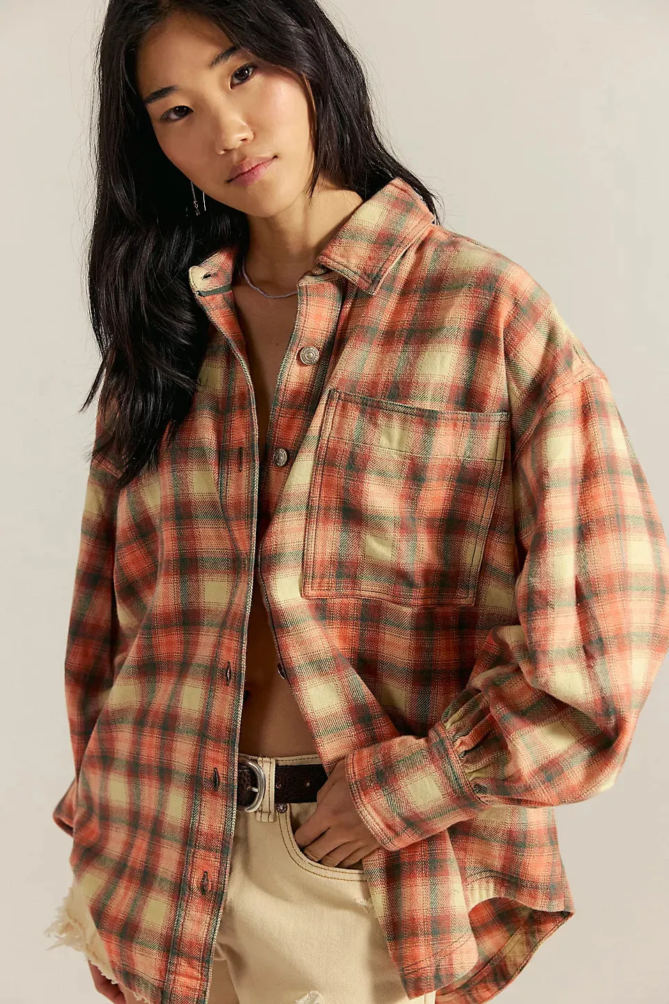 Free People We The Free Ashley Plaid Shirt - Sand Combo - Gia Pla sold by Sun Diego Boardshops product image thumbnail 3