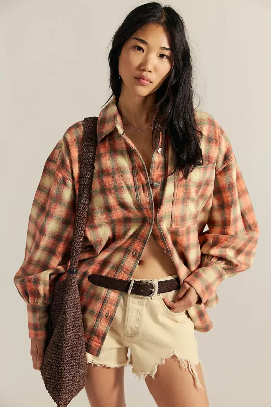 Free People We The Free Ashley Plaid Shirt - Sand Combo - Gia Pla sold by Sun Diego Boardshops
