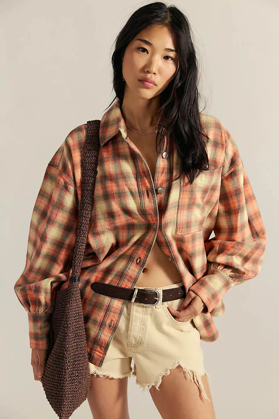 Free People We The Free Ashley Plaid Shirt - Sand Combo - Gia Pla sold by Sun Diego Boardshops