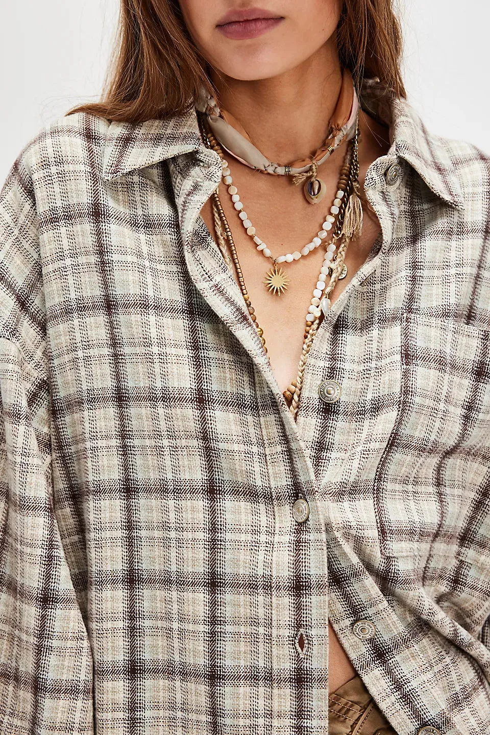 Free People We The Free Ashley Plaid Shirt - Ivory Combo - Krista sold by Sun Diego Boardshops product image thumbnail 3
