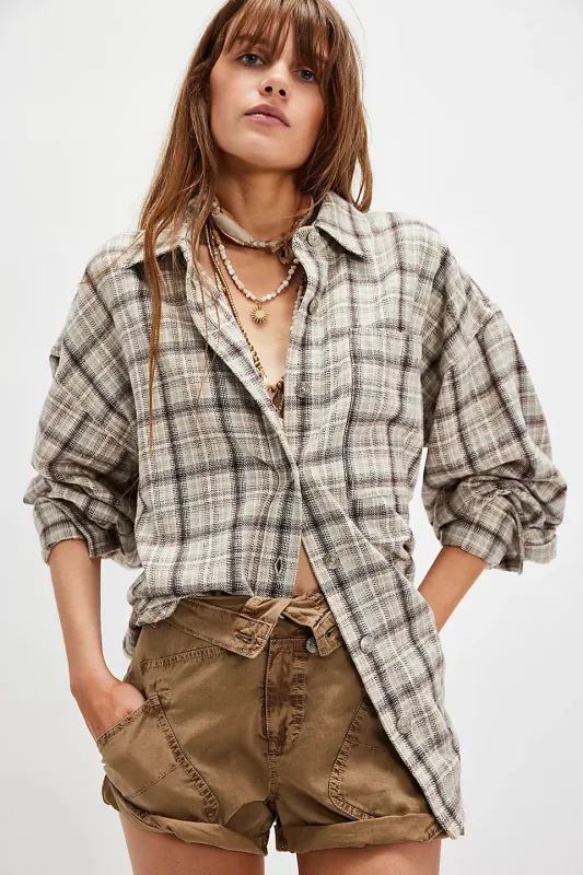 Free People We The Free Ashley Plaid Shirt - Ivory Combo - Krista made by Free People
