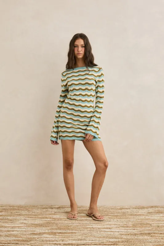 Rhythm Whispering Tides Knit Mini Dress - Blue sold by Sun Diego Boardshops
