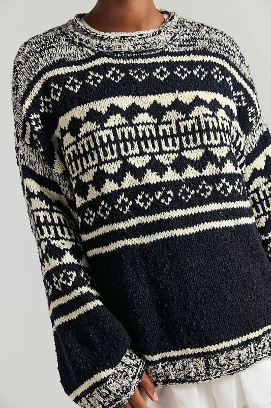 Free People Dani Pattern Sweater - Black Combo sold by Sun Diego Boardshops