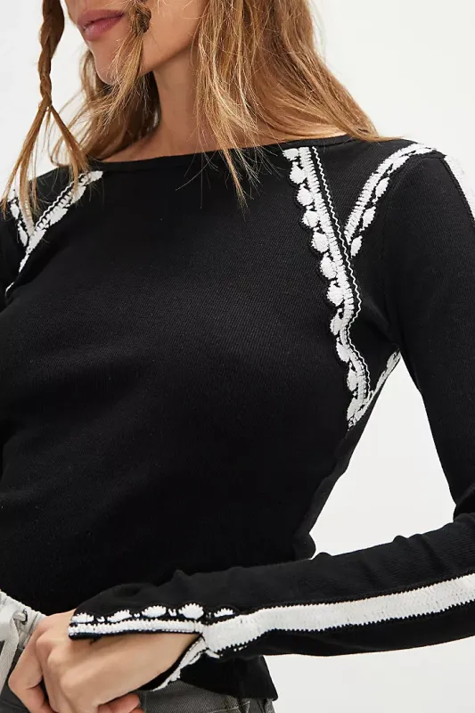 Free People Lost Love Long-Sleeve Top - Black Combo sold by Sun Diego Boardshops