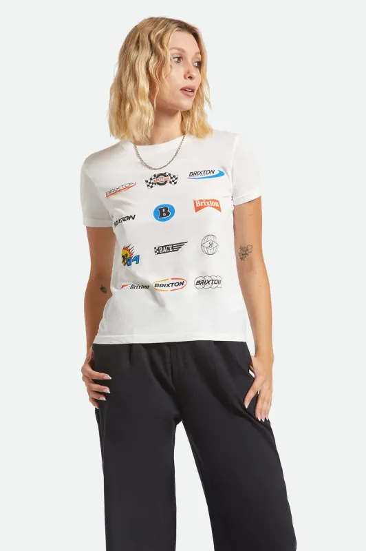 Brixton Racing Patches Crew T-Shirt - Off White made by Brixton