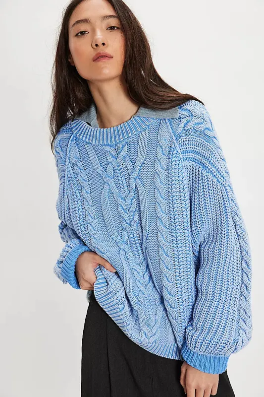 Free People Frankie Cable Knit Sweater - Della Robbia Blue sold by Sun Diego Boardshops