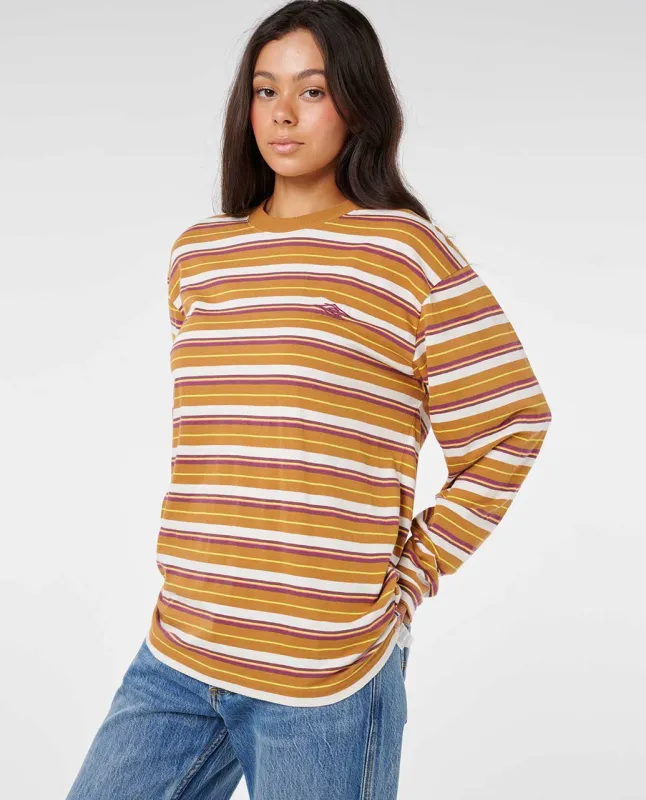 Rip Curl Stephanie Gilmore Stripe Og Long Sleeve Tee - Tan 1046 sold by Sun Diego Boardshops