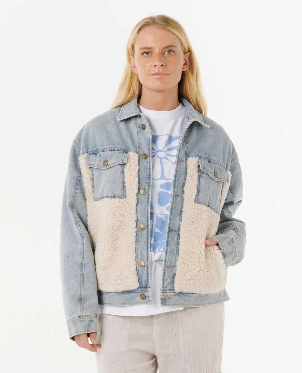 Rip Curl Cruisin' Sherpa Denim Jacket - Washed Blue 9756 sold by Sun Diego Boardshops product image thumbnail 3