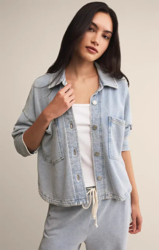 Z-Supply All Day Cropped Knit Denim Jacket - Washed Indigo sold by Sun Diego Boardshops