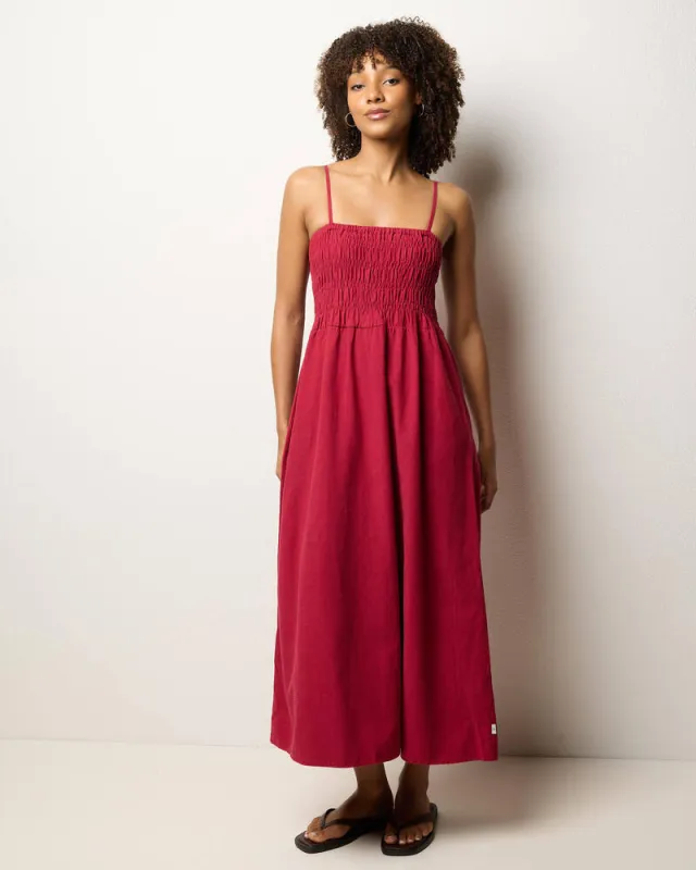 Rhythm Classic Shirred Midi Dress - Sangria sold by Sun Diego Boardshops