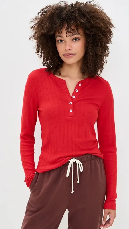 Z-Supply Holly Pointelle Long Sleeve Top - Festive Red sold by Sun Diego Boardshops
