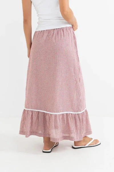 Rhythm Lola Check Womens Tiered Maxi Skirt - Fire sold by Sun Diego Boardshops product image thumbnail 4