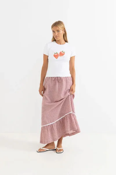 Rhythm Lola Check Womens Tiered Maxi Skirt - Fire sold by Sun Diego Boardshops