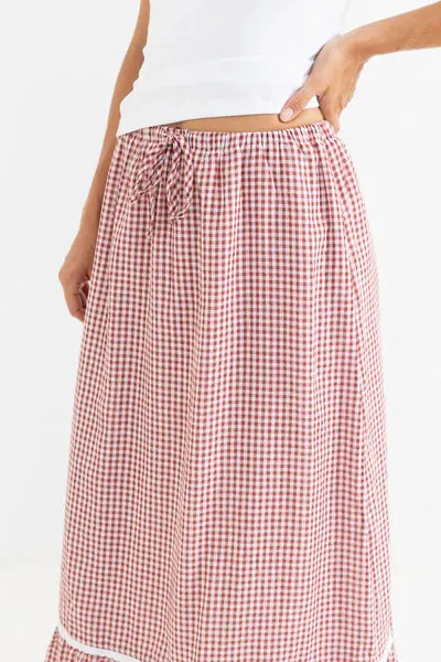 Rhythm Lola Check Womens Tiered Maxi Skirt - Fire sold by Sun Diego Boardshops product image thumbnail 3