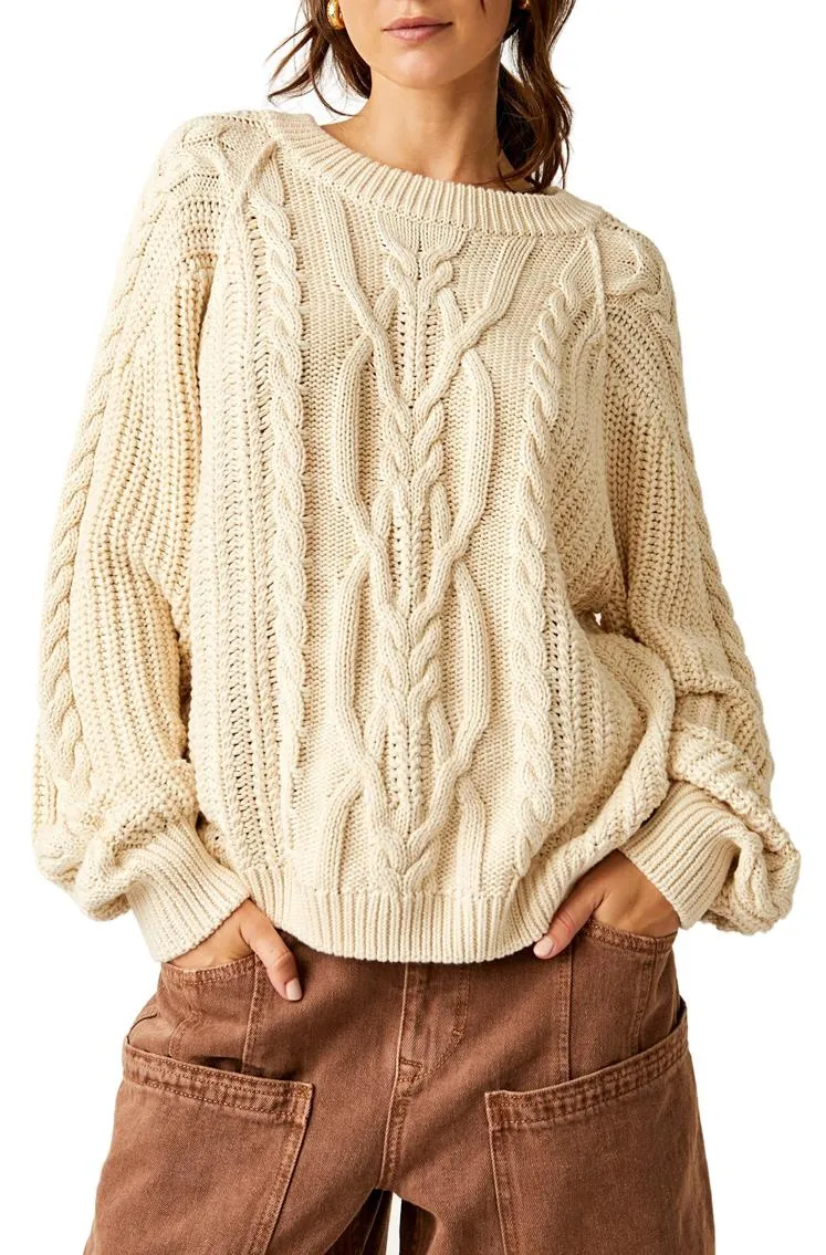 Free People Frankie Cable Knit Sweater - Buttercream sold by Sun Diego Boardshops