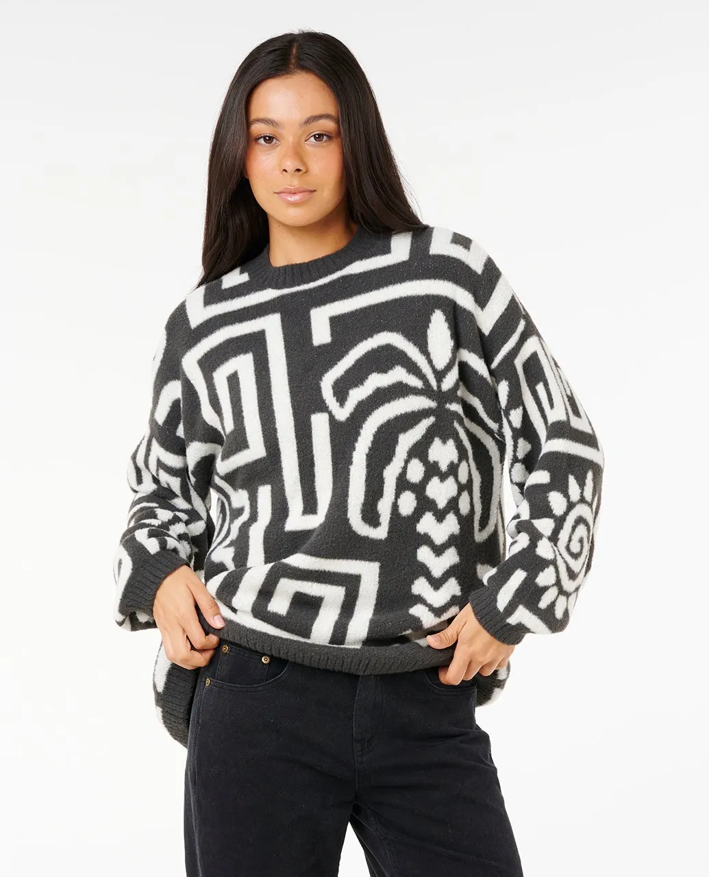 Rip Curl Sunset Luau Knit Crew Fleece - Black/Off White 0375 sold by Sun Diego Boardshops