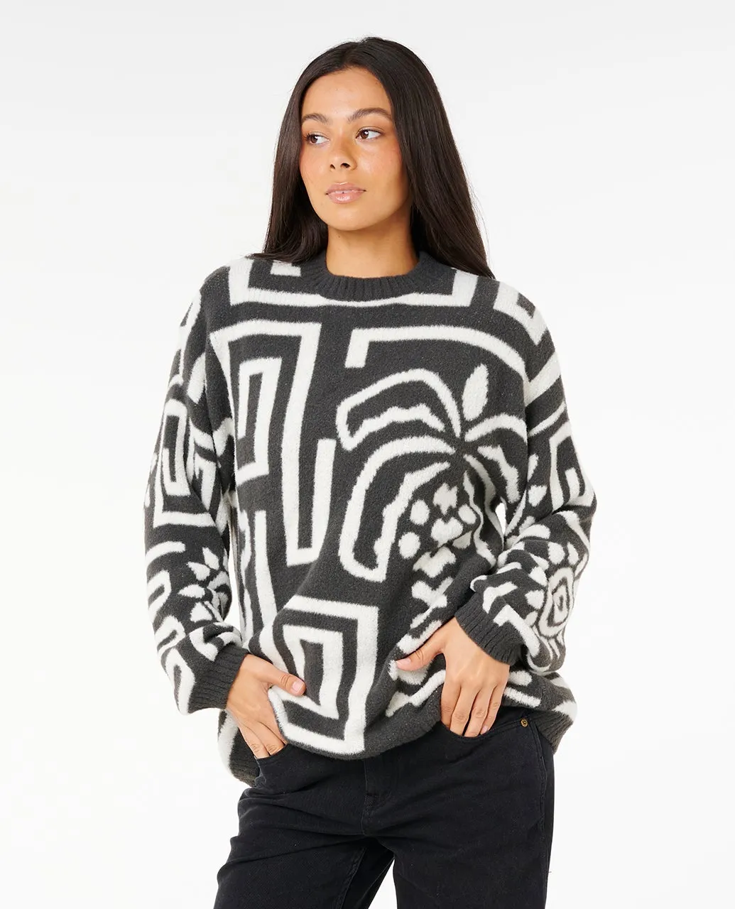 Rip Curl Sunset Luau Knit Crew Fleece - Black/Off White 0375 sold by Sun Diego Boardshops product image thumbnail 2