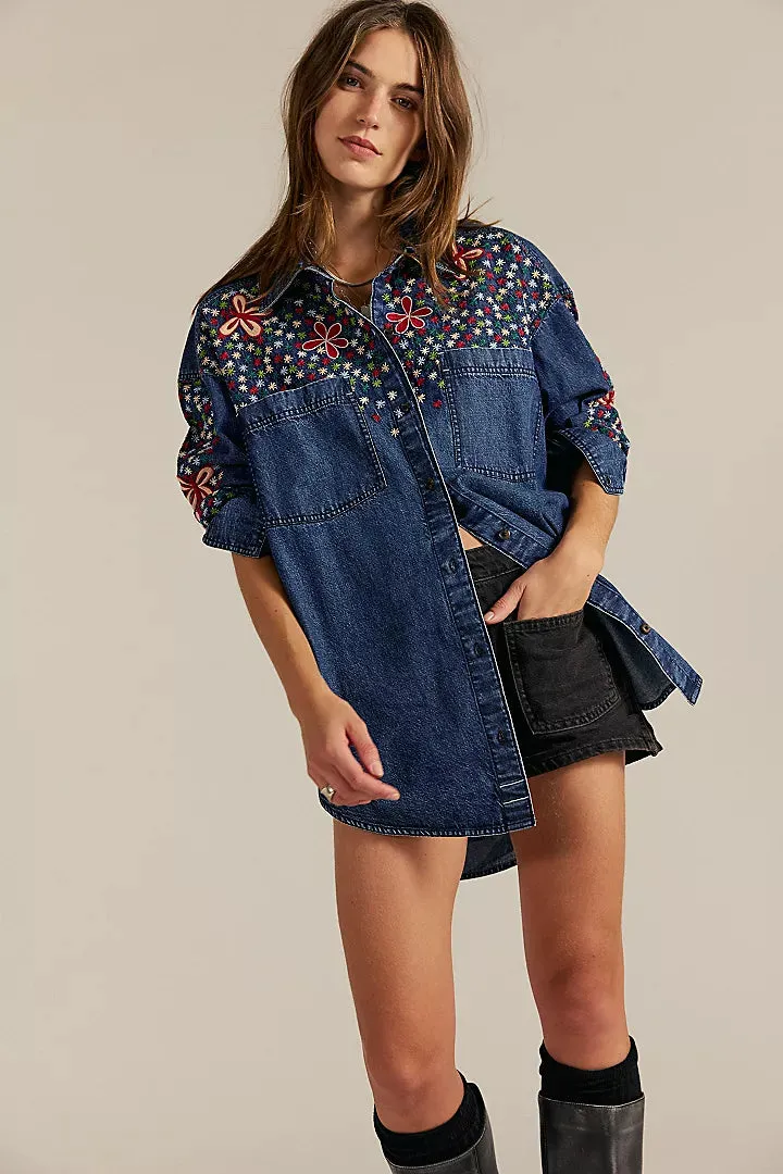 Free People Rainbow Embroidered Denim Top - Rinse Wash sold by Sun Diego Boardshops product image thumbnail 4