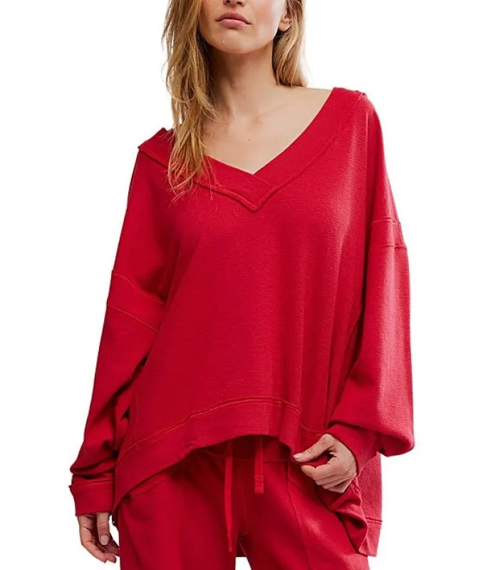 Free People Staycation Long Sleeve Pullover - Deep Cherry sold by Sun Diego Boardshops