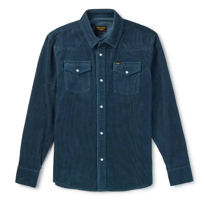 Seager Reagan Pearl Snap Corduroy Long Sleeve Shirt - Stromy Blue sold by Sun Diego Boardshops