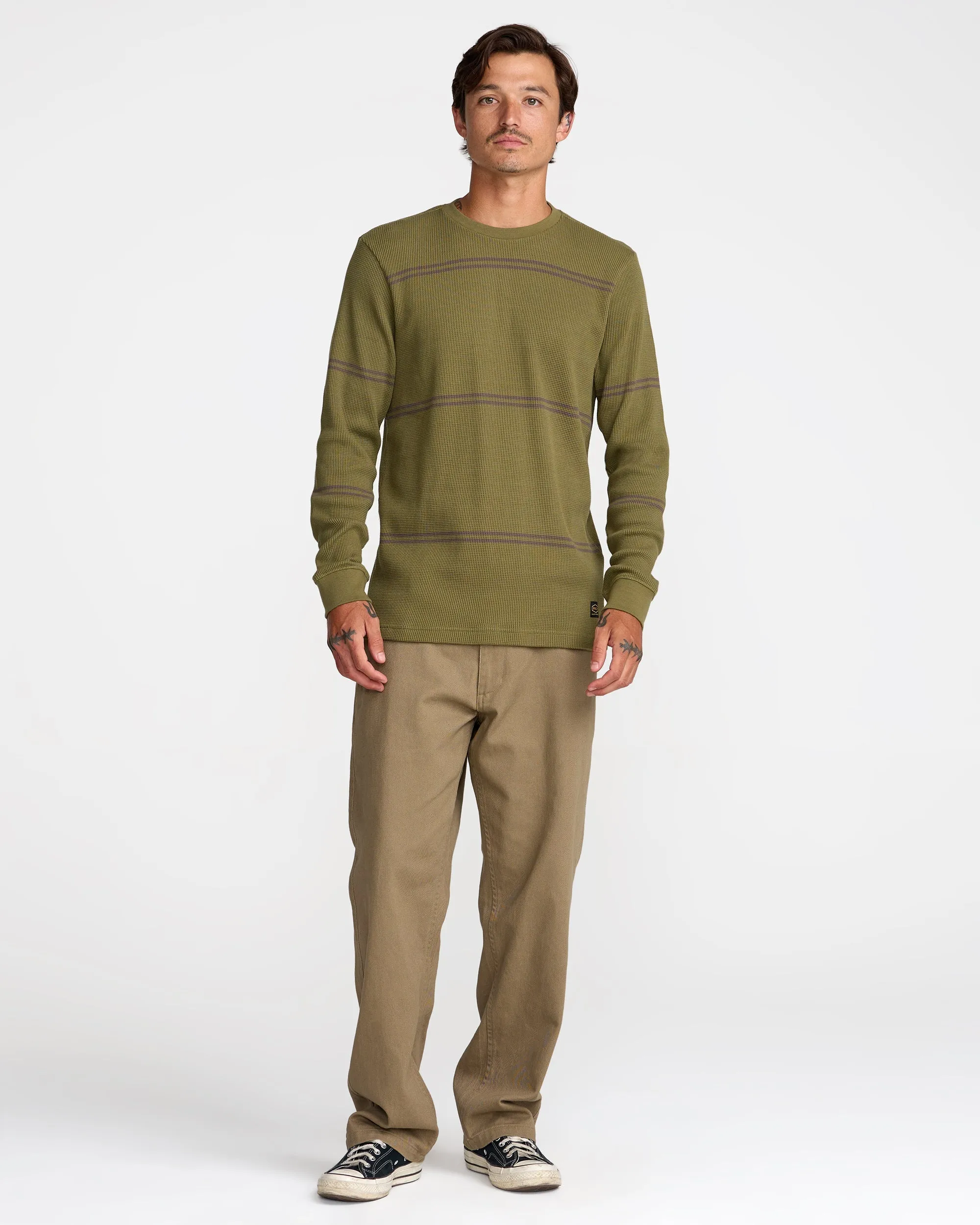 RVCA Dayshift Long Sleeve Stripe Thermal - Olive sold by Sun Diego Boardshops product image thumbnail 5