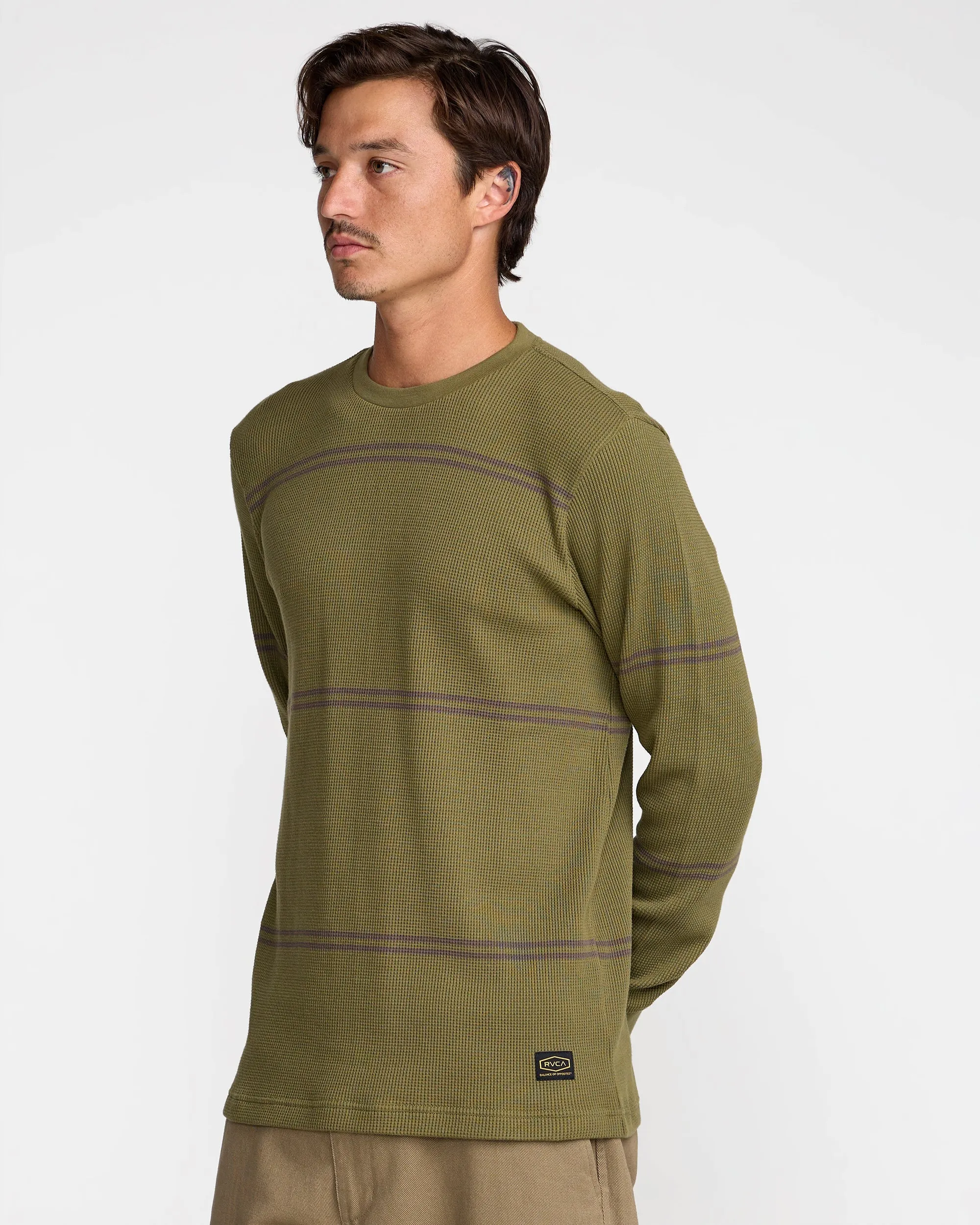 RVCA Dayshift Long Sleeve Stripe Thermal - Olive sold by Sun Diego Boardshops product image thumbnail 2