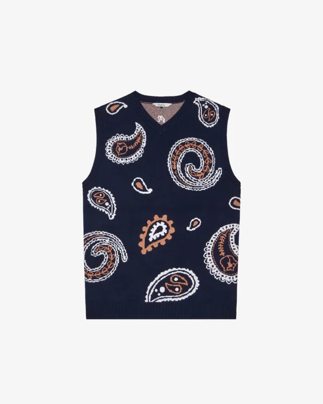 Malbon Paisley Sweater Vest - Navy made by Malbon