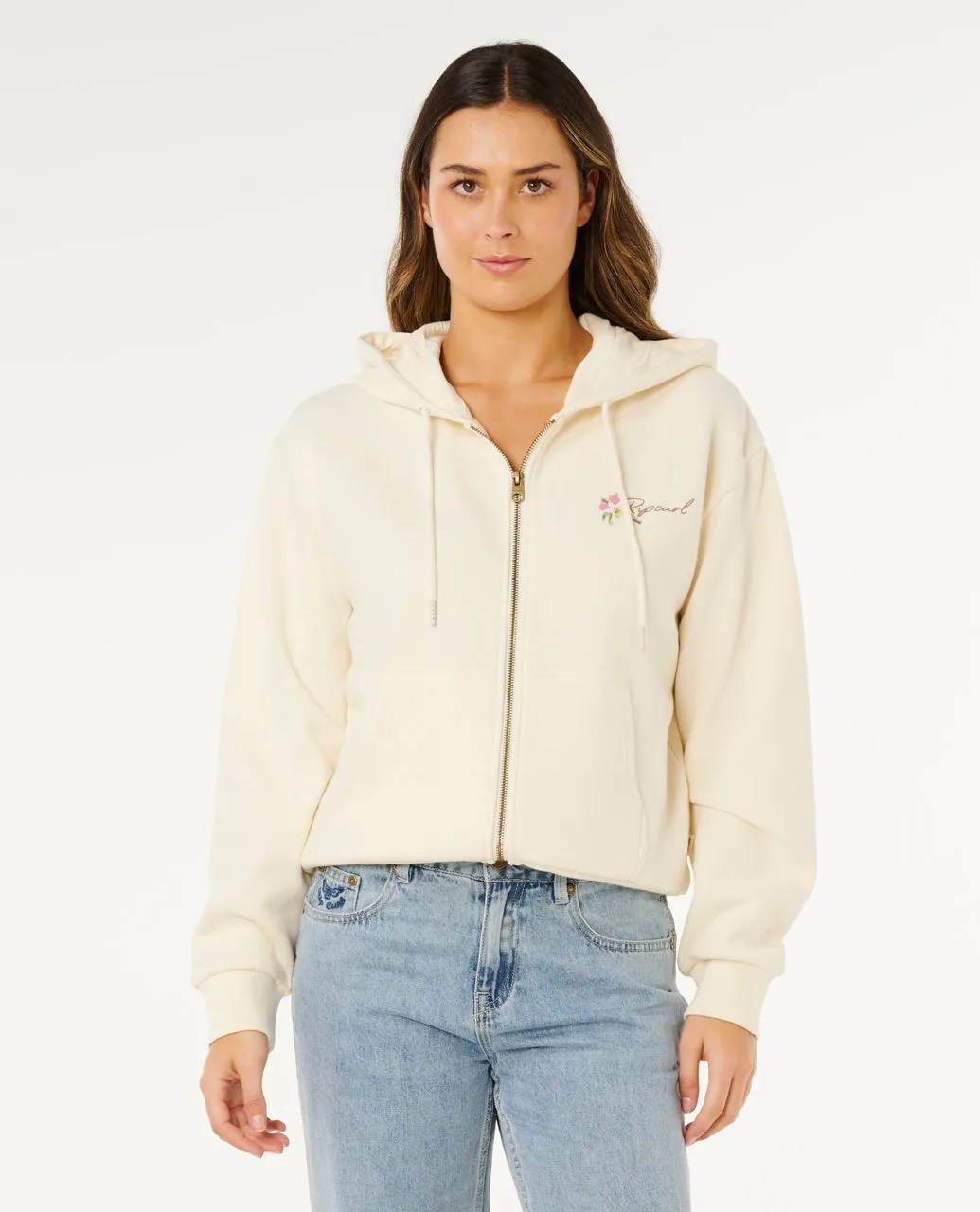 Rip Curl Poolside Zip Through Relaxed Hood - Bone 3021 sold by Sun Diego Boardshops
