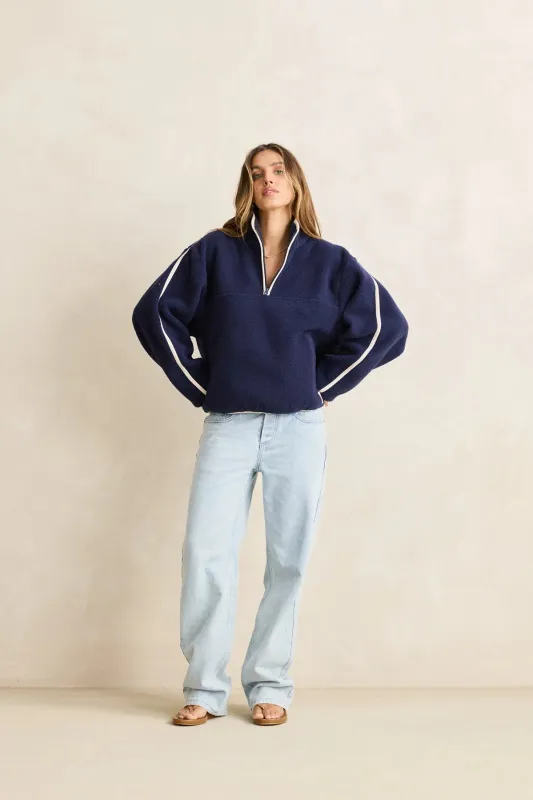 Rhythm Camp Half Zip Sherpa Pullover - Ocean made by Rhythm.