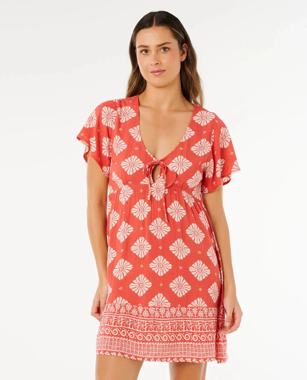 Rip Curl Ventura Tiered Short Sleeve Dress - Red 0040 sold by Sun Diego Boardshops