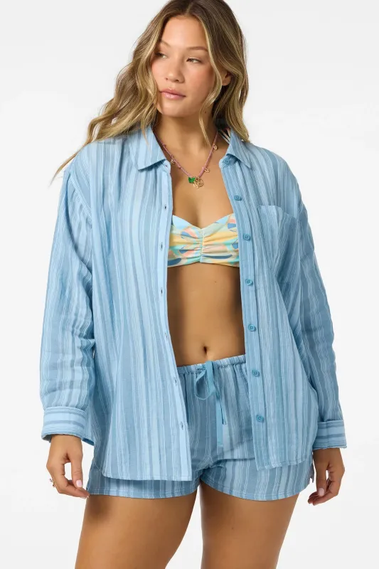 O`Neill Leni Waves Stripe Relaxed Long Sleeve Top - Chambray Blue made by O'Neill