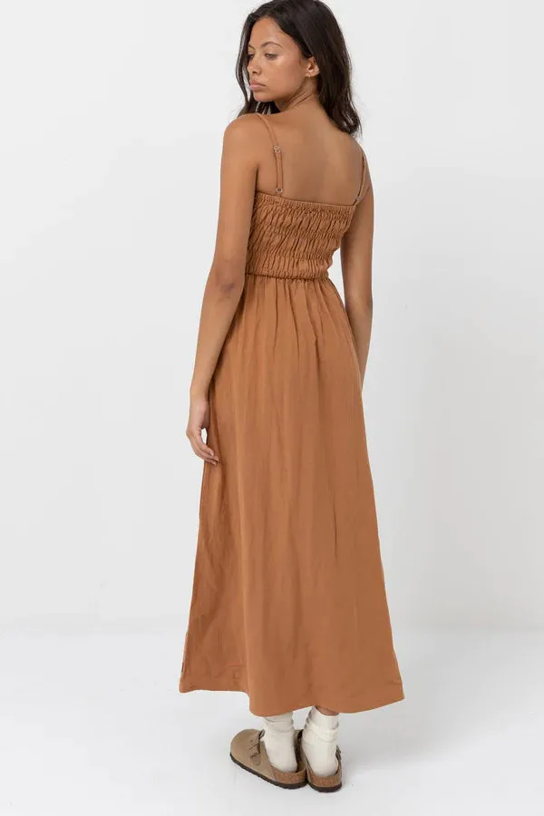 Rhythm Classic Shirred Midi Dress - Caramel sold by Sun Diego Boardshops product image thumbnail 3