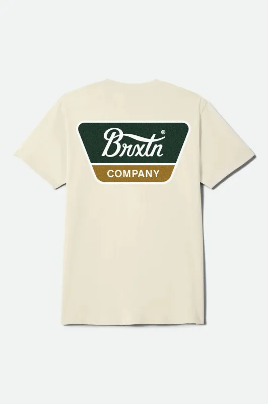 Brixton Linwood Standard T-Shirt - Cream/Dark Green/Metal Bronze made by Brixton
