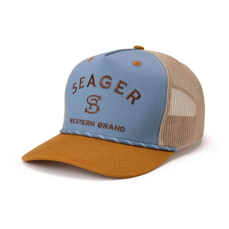 Seager Branded Trucker Snapback Hat - Blue/Tan made by Seager