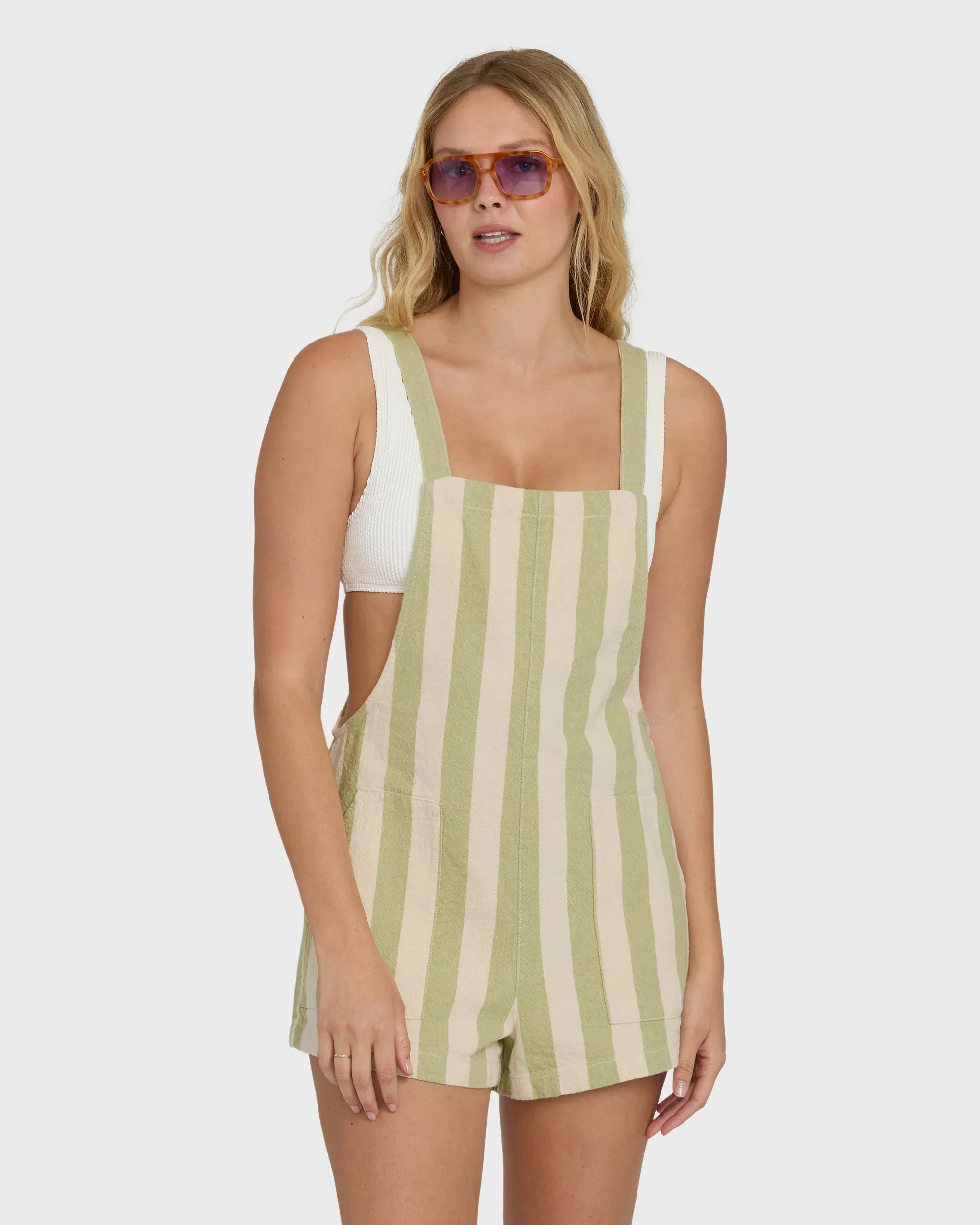 Billabong Women's Beach Crush Yarn-Dyed Overalls - Cactus sold by Sun Diego Boardshops
