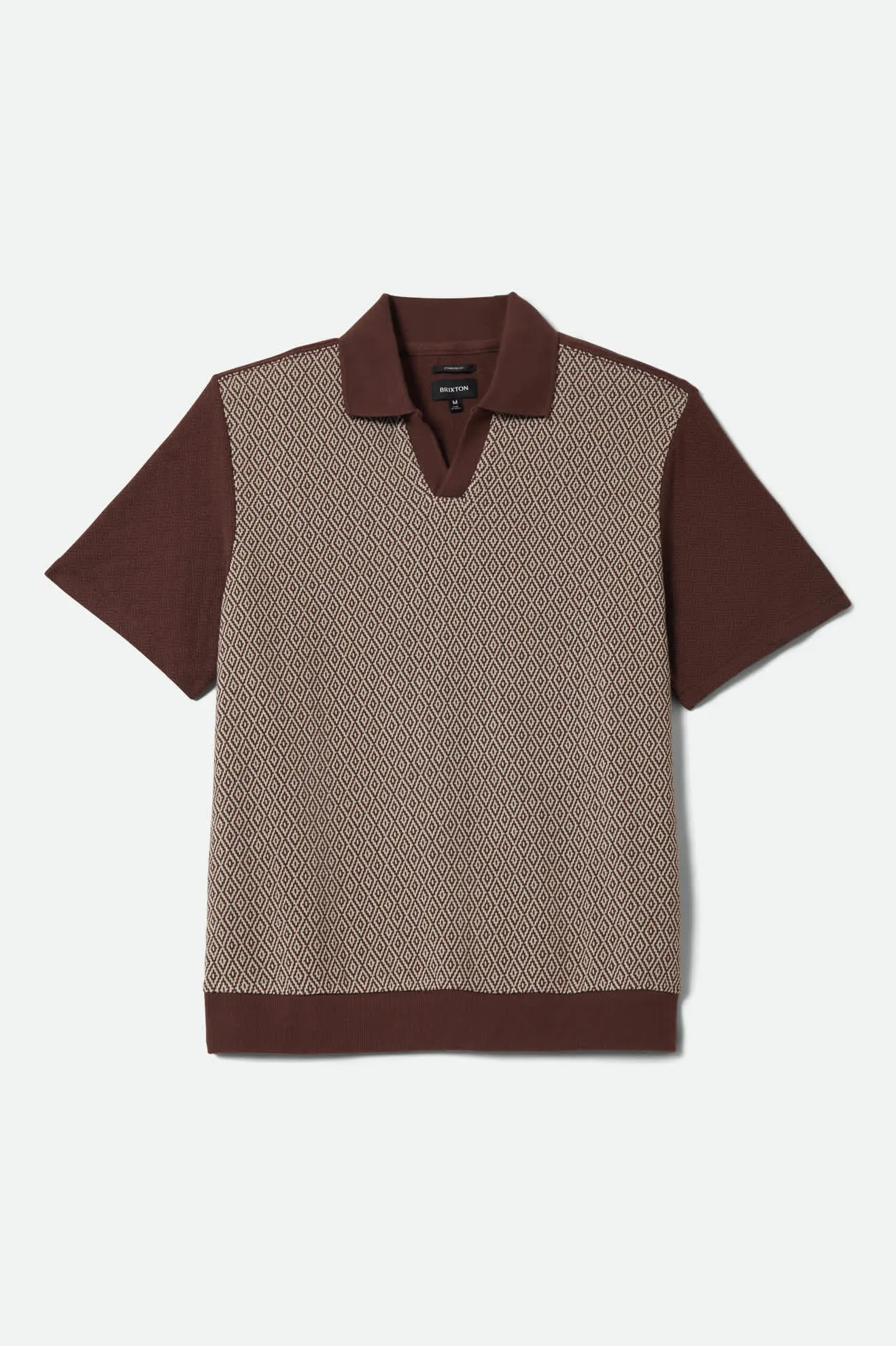 Brixton Men's Theo Jacquard Short Sleeve Polo - Chocolate/Off White sold by Sun Diego Boardshops
