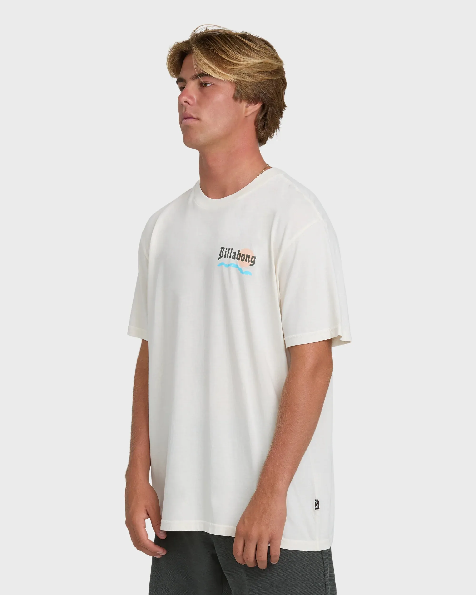 Billabong Men's Loner Wave Washed Premium Short Sleeve Knit T-Shirt - Off White sold by Sun Diego Boardshops product image thumbnail 3