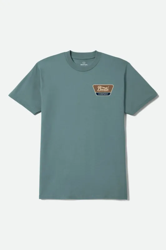 Brixton Men's Linwood Short Sleeve Standard T-Shirt - Ocean Breeze/Brown/Dark Navy made by Brixton
