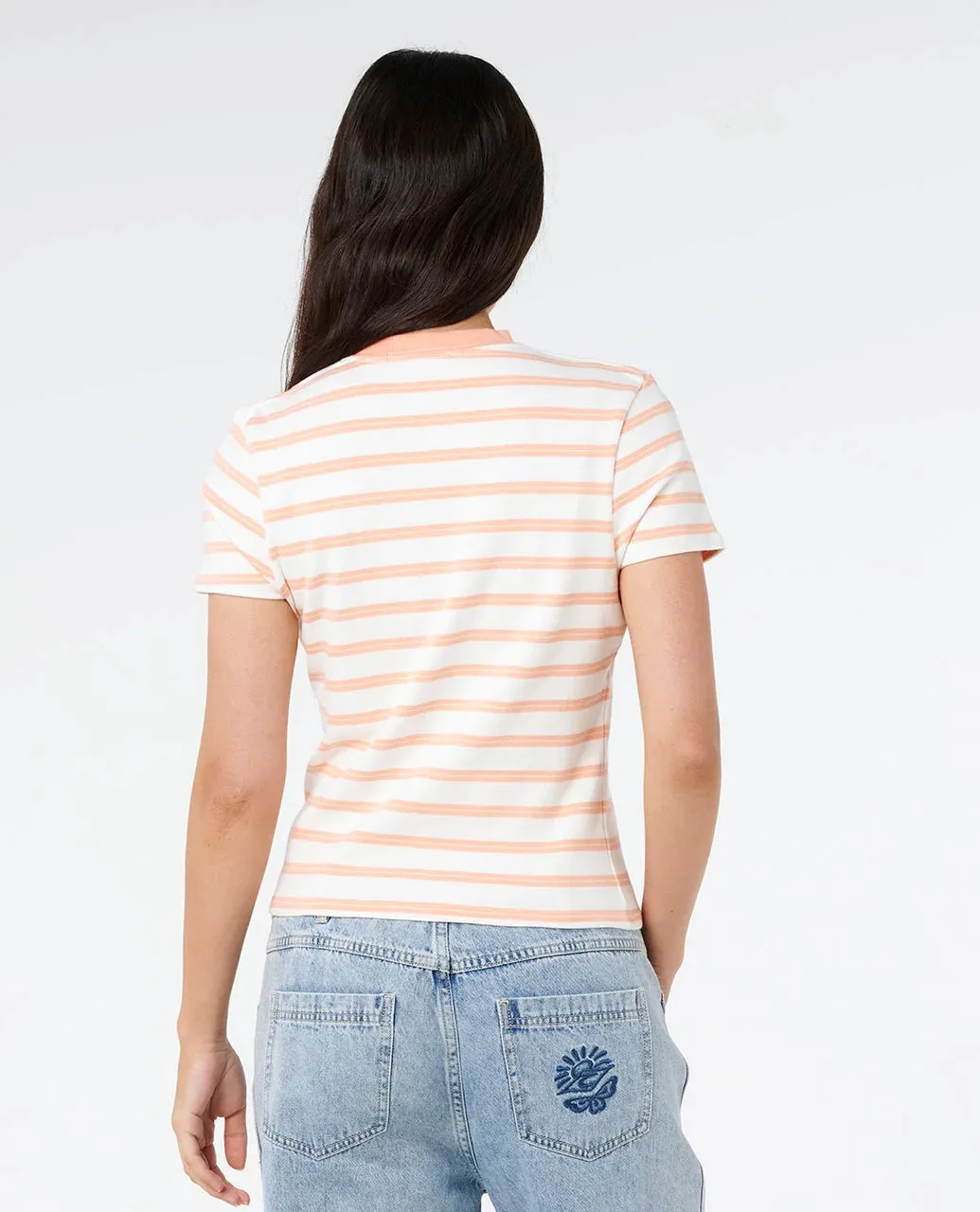 Rip Curl Women's Half Moon Bay Fitted Tee - Papaya Stripe sold by Sun Diego Boardshops product image thumbnail 3