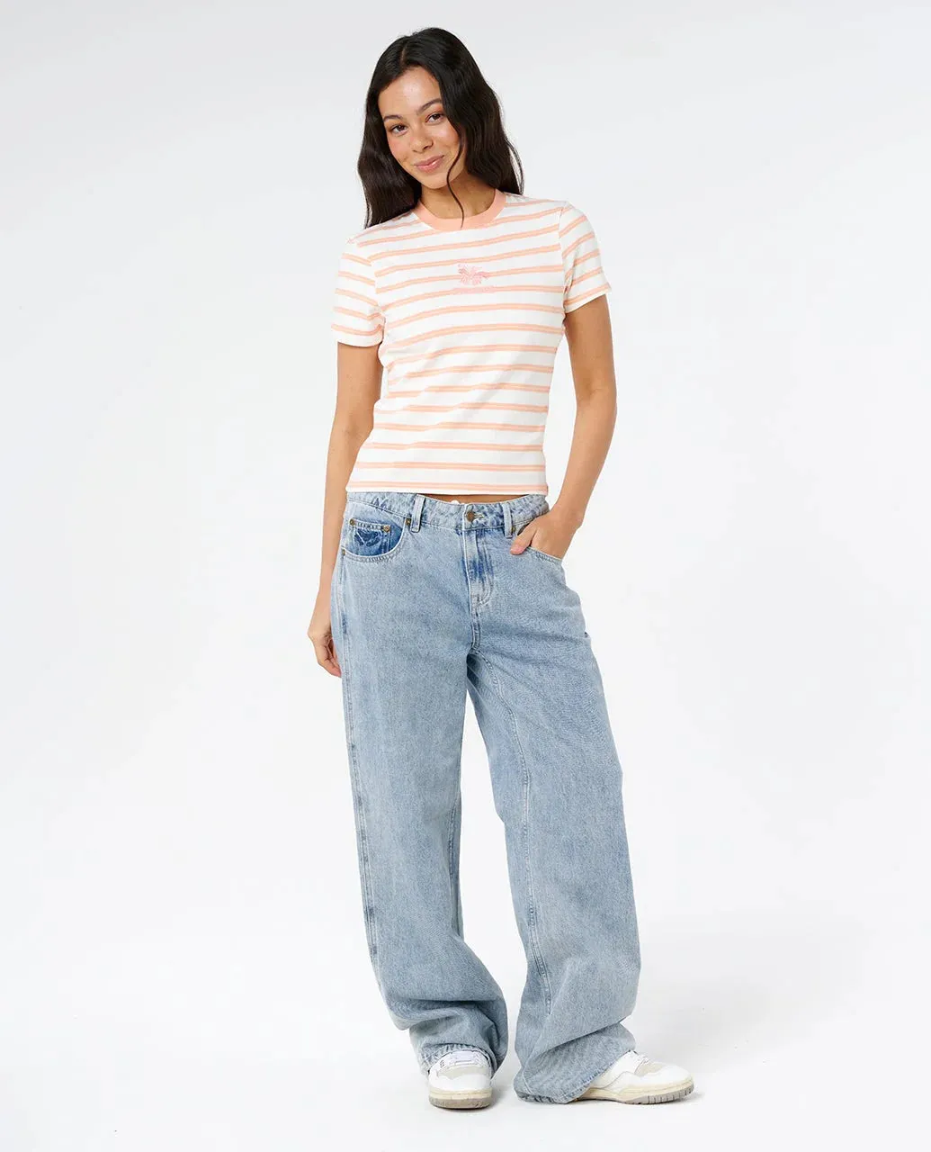 Rip Curl Women's Half Moon Bay Fitted Tee - Papaya Stripe sold by Sun Diego Boardshops product image thumbnail 4