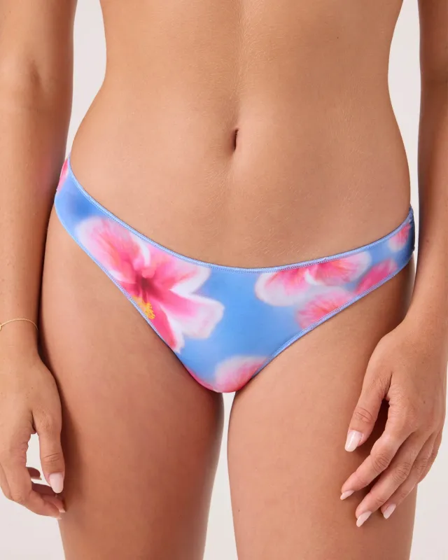 Roxy Women's Hibiscus Daze Merrow Edge Shirred Hipster Cheeky Bikini Bottom - Blue Haze Hibiscus made by Roxy