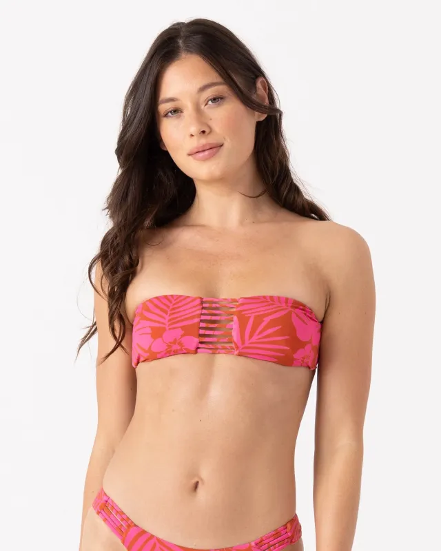 Roxy Women's Sun Chasers Lattice Bandeau Bikini Top - Pink Combo made by Roxy