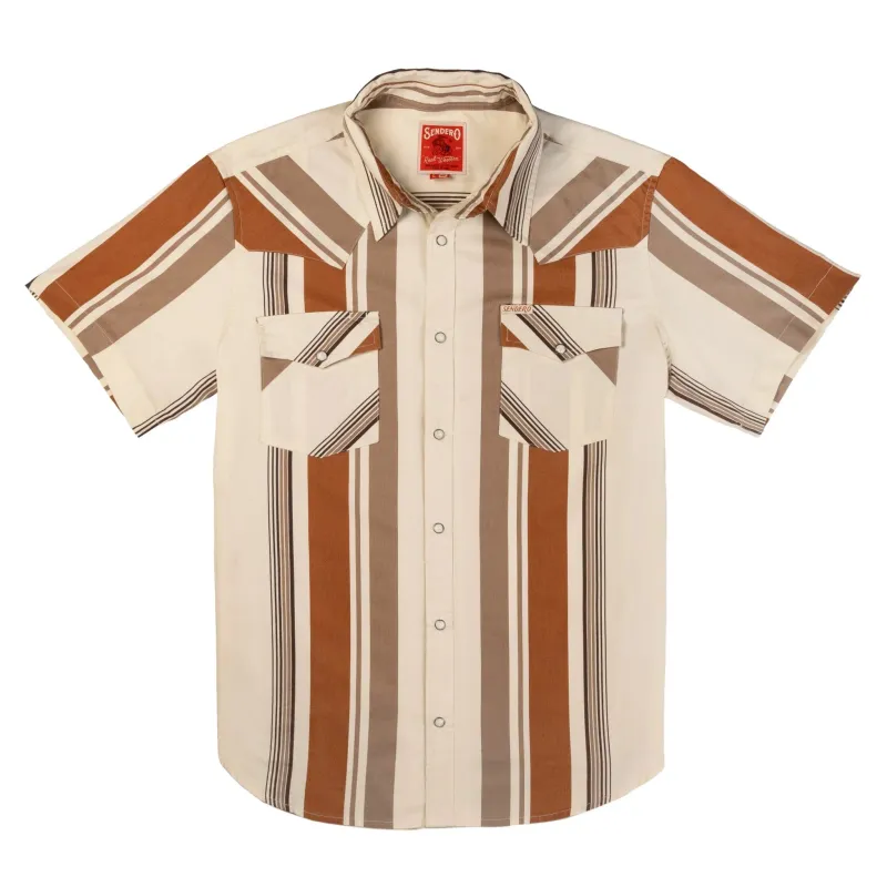 Sendero Men's The Wyatt Pearl Snap Short Sleeve Shirt - Stagecoach Stripe Saddle made by Sendero Provisions CO