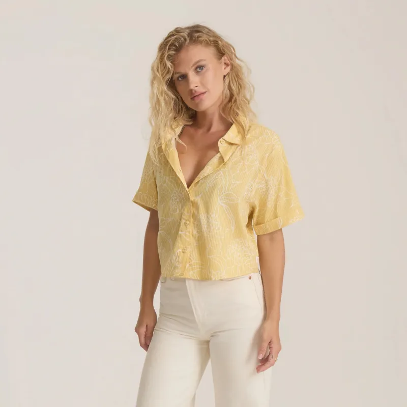 Roark Women's Bless Up Cropped Button Up Shirt - Wheat made by Roark