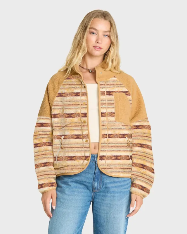 Billabong Women's Popoyo Sherpa Full Zip Fleece Jacket - Curry made by Billabong