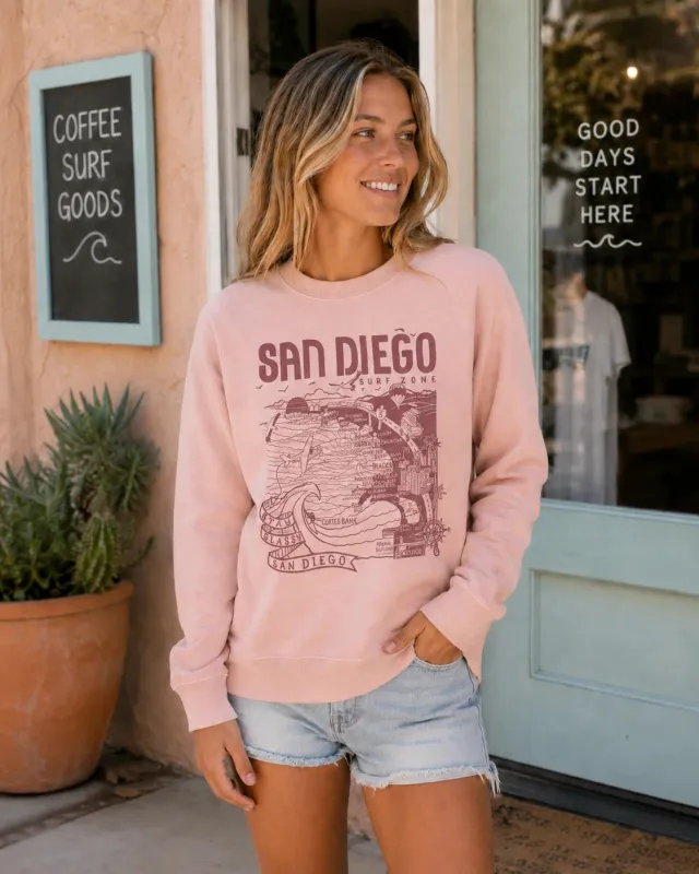 SunDiego Women's San Diego Map Crewneck - Dusty Pink made by Sun Diego Boardshops