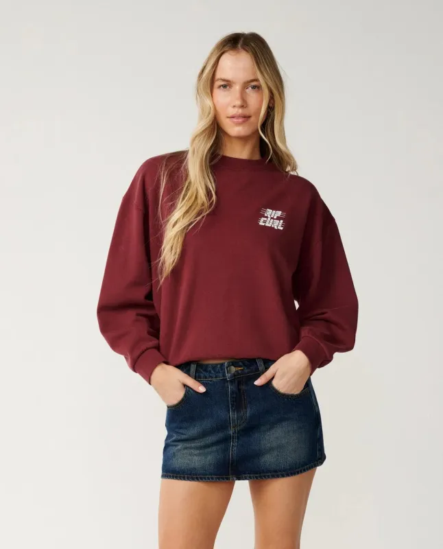 Rip Curl Women's Sports Dept Drop Shoulder Crew - Dark Plum made by Ripcurl